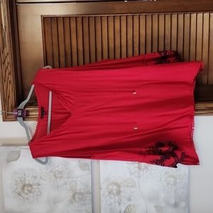 #183 COLD SHOLDERS RED BLACK BLOUSE